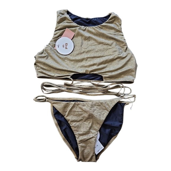 NWT PQ Swim Women's Bikini 2 Piece Gold Swimsuit Sz M - Picture 10 of 16
